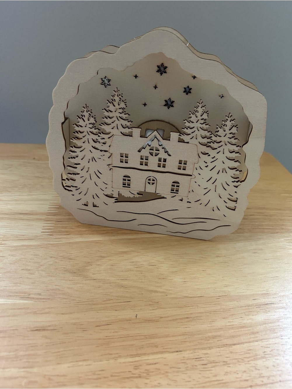 Makers Market Natural Wood Layered Holiday Village Light
